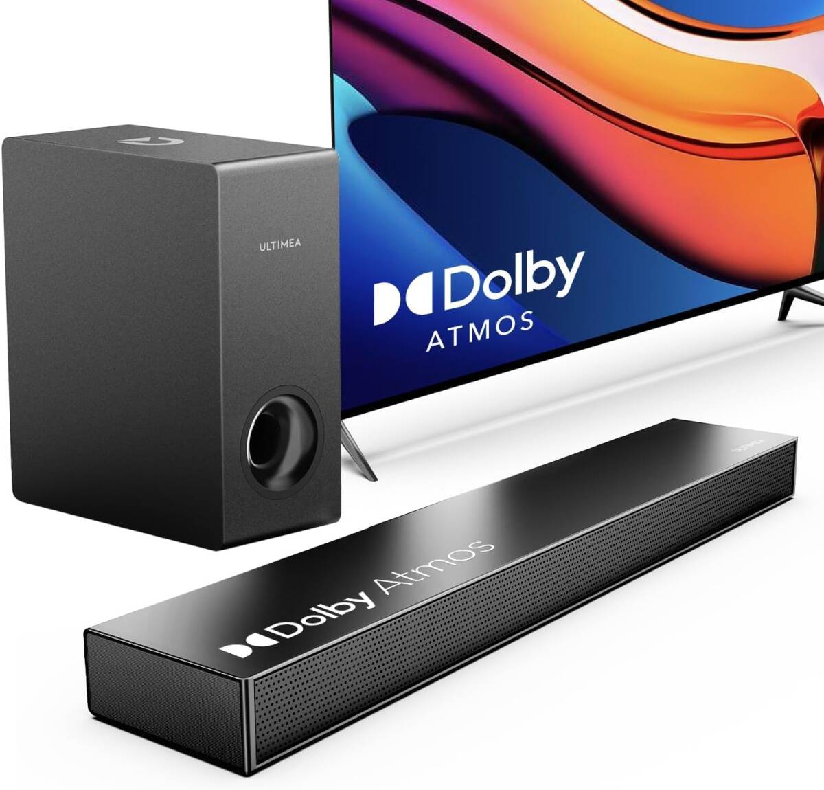 新品☆ULTIMEA Dolby Atmos サウンドバー 2.1ch サブウーファー付 Soundbar 190W 重低音強化型 HDMI eARC/AUX/光デジタル/Bluetooth5.3対応
