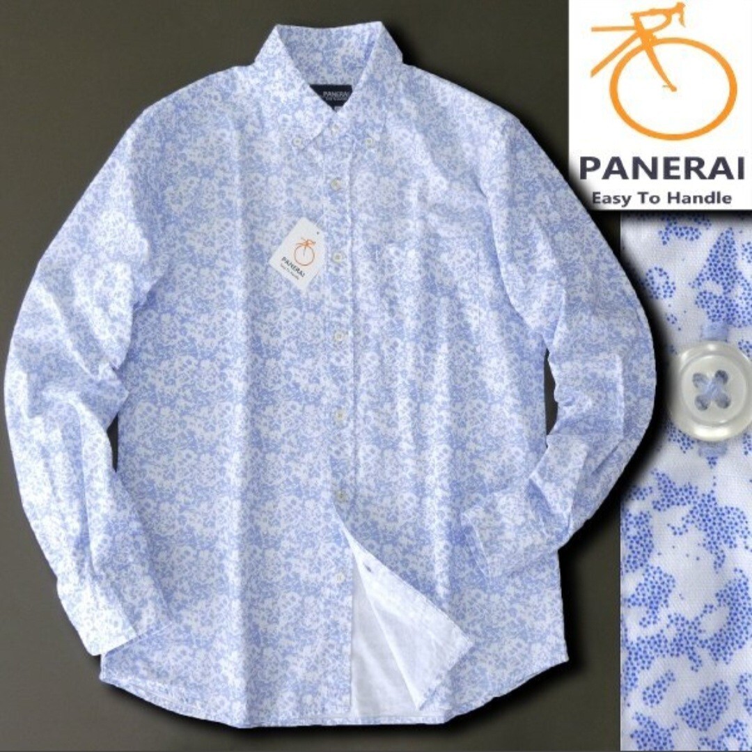 【国内高級ブランド新品】 PANERAI パネライ 春夏 フラワープリント ブロード シャツ 白青 長袖 花柄