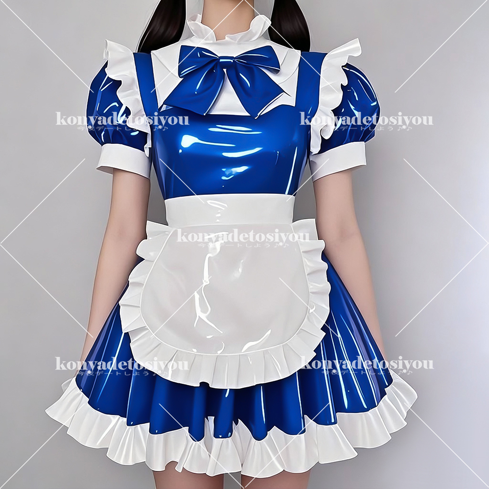 25089ブルー3XL 可愛い メイド コスプレ衣装 制服 仮装 撮影会 変装 イベント キャンギャル ハロウィン コスチューム
