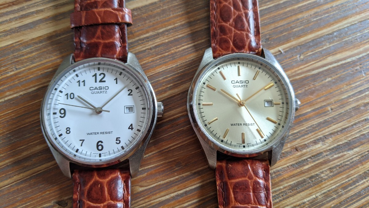 CASIO QUARTZ カシオ クォーツ 腕時計 2個セット MTPー1175 白文字盤 金文字盤 ジャンク品