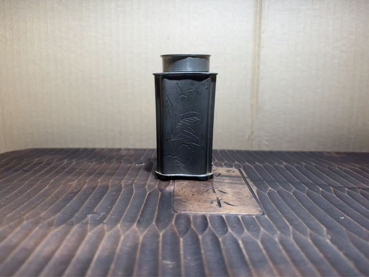 古錫 漢詩彫 茶壷 在銘 茶心壷 時代 茶入 茶壺 唐物 