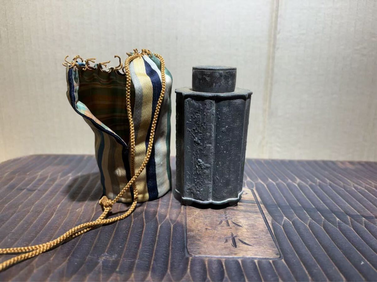 中国古玩 唐物 煎茶道具 古錫造古錫 茶壷 茶心壷 時代 茶入 茶壺 唐物 