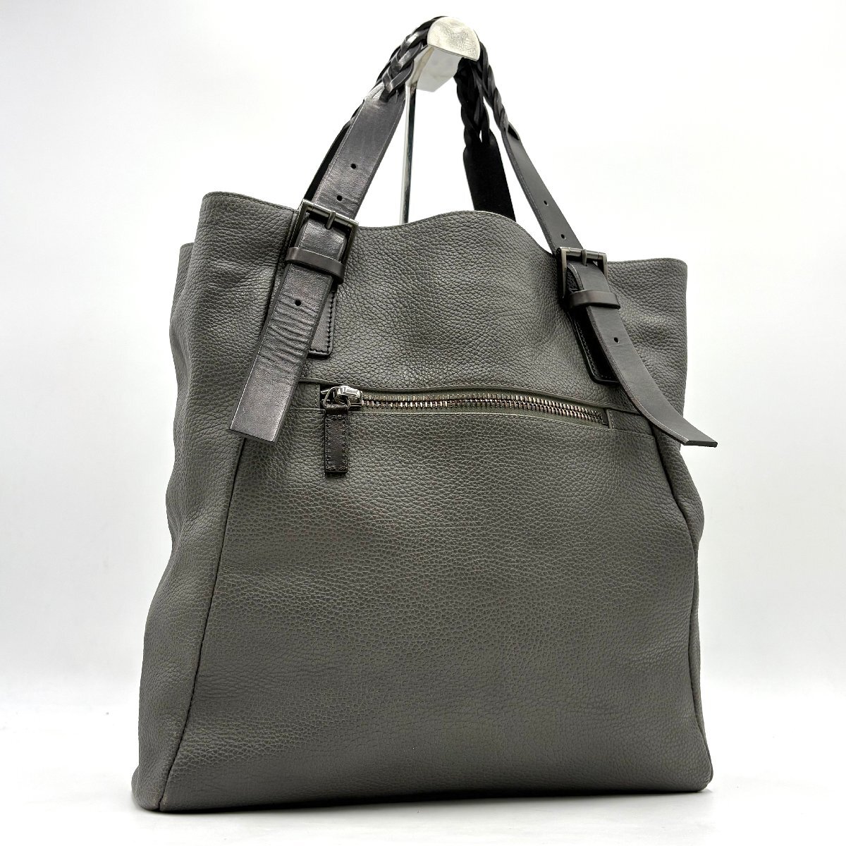 極美品 希少◎Salvatore Ferragamo フェラガモ 編み込みハンドル レザー トートバッグ ショルダーバッグ メンズ ビジネス A4肩掛け可