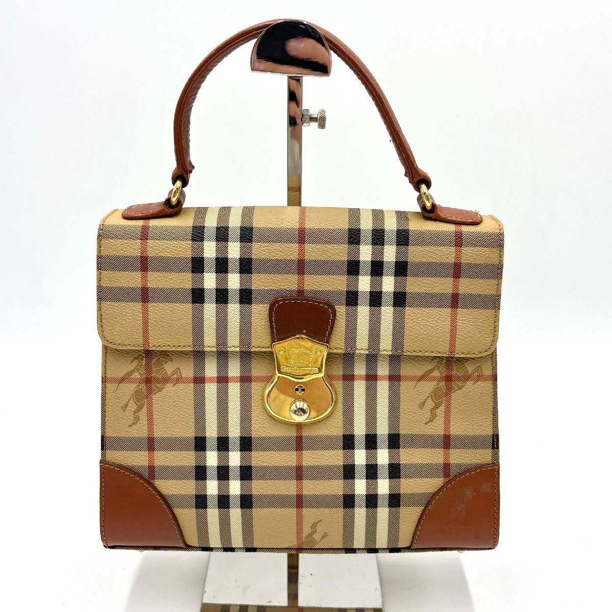 極美品◎BURBERRY バーバリー ノバチェック ゴールド金具 ハンドバッグ トップハンドル フォーマルバッグ PVC×レザー Burberry's