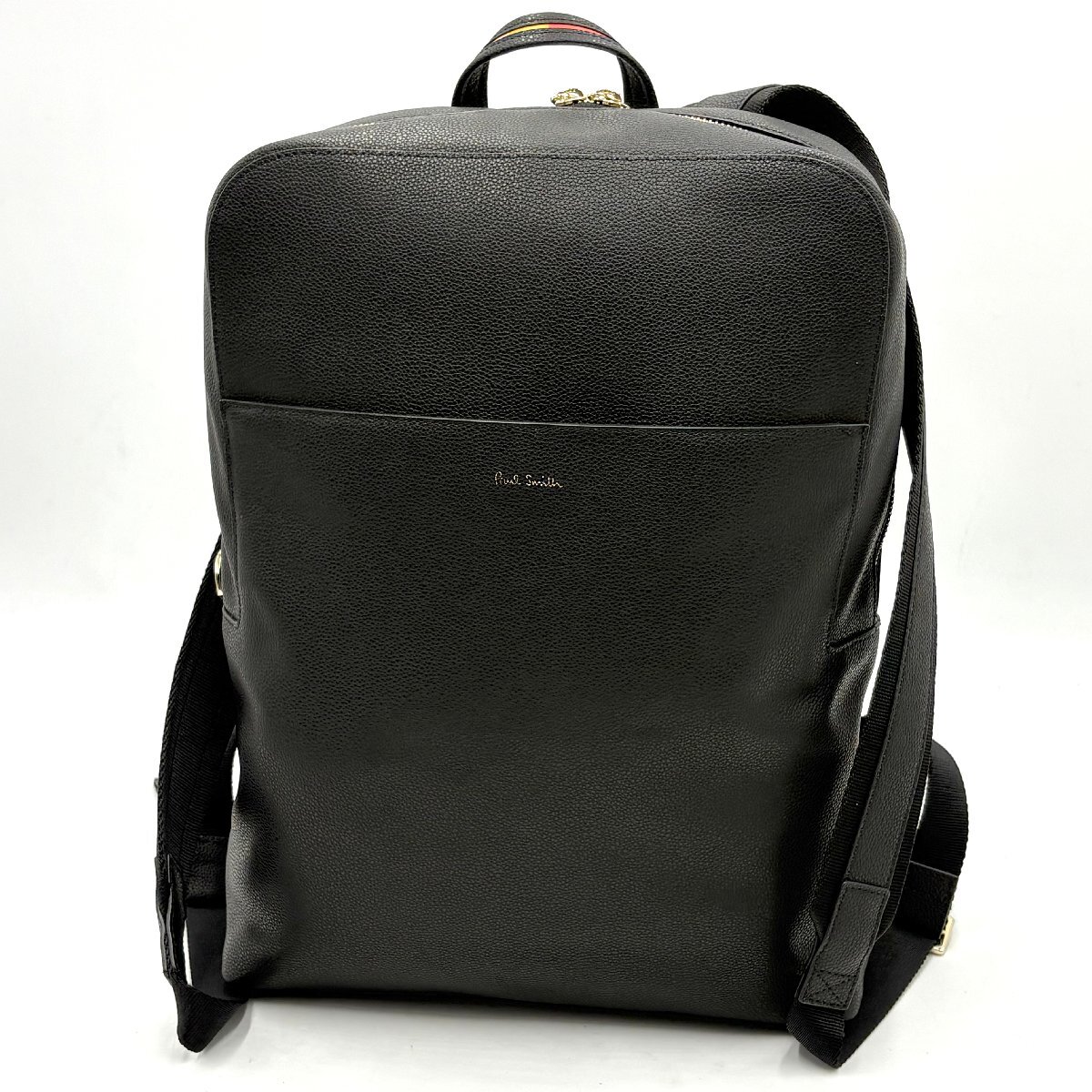 未使用展示品◎Paul Smith ポールスミス イントレイドストライプ レザー バックパック リュック メンズ ビジネスバッグ ブラック 黒 トート