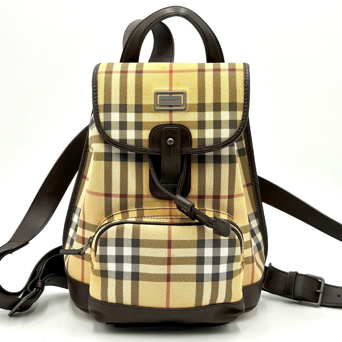 1円/極美品◎Burberry バーバリー ノバチェック バックパック リュック PVC×レザー バーバリーロンドン ハンド トート レディース