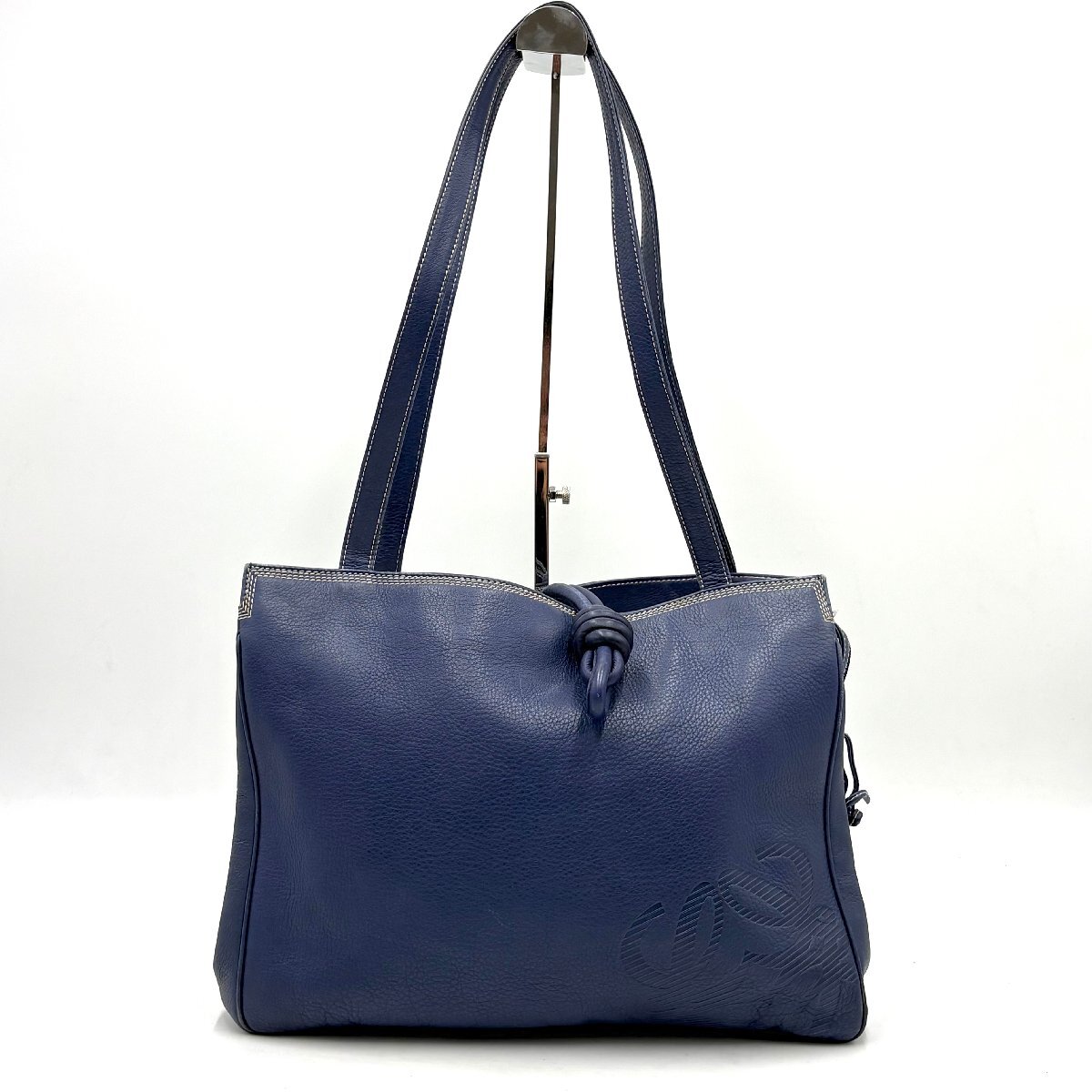 1円/美品◎LOEWE ロエベ アナグラム フラメンコ レザー ショルダーバッグ トートバッグ ブルー レディース