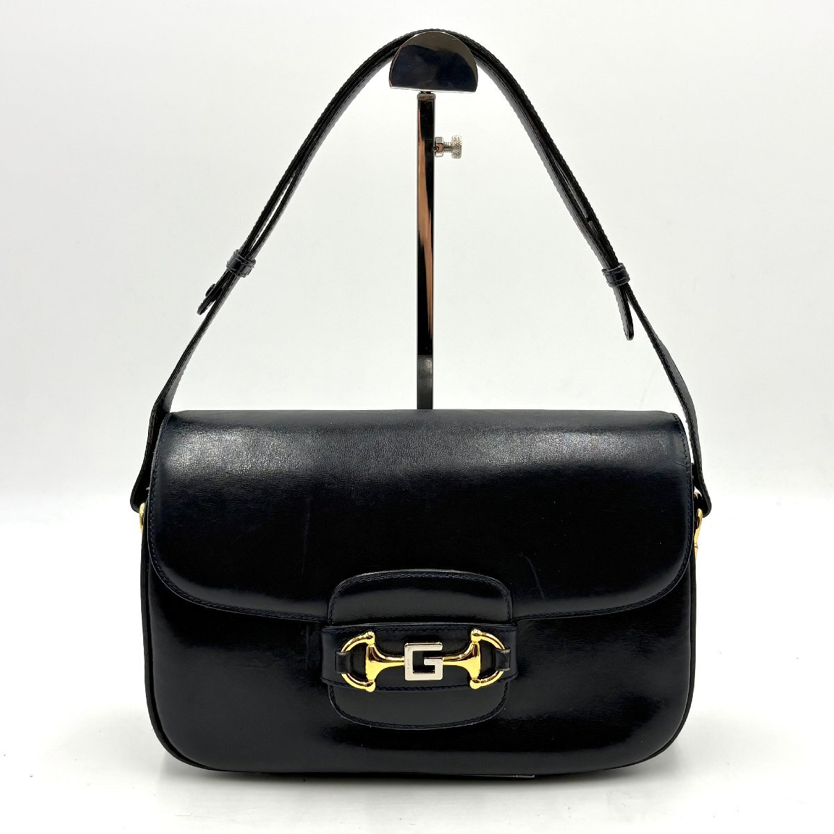 1円/極美品◎GUCCI グッチ ホースビット ゴールド金具 2way ショルダーバッグ ハンドバッグ カーフレザー ネイビー 紺