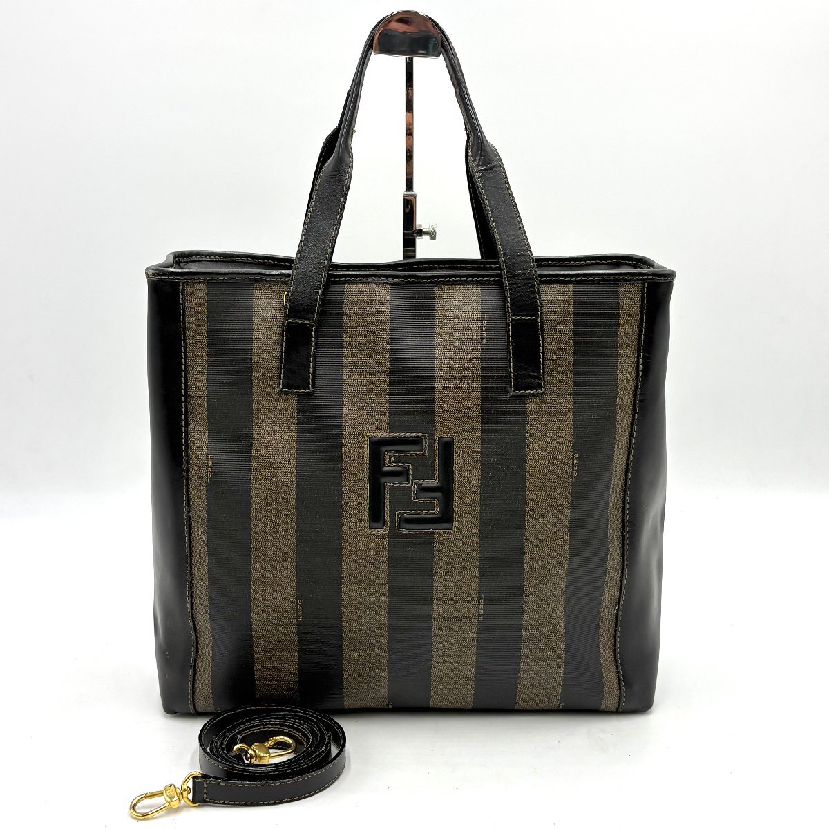 1円/極美品◎FENDI フェンディ ぺカン柄 FFロゴ 2way トートバッグ ハンドバッグ ショルダーバッグ PVC×レザー