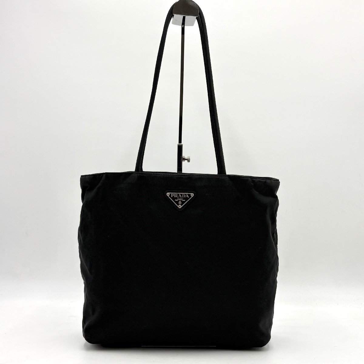1円/極美品◎PRADA プラダ 三角ロゴプレート テスートナイロン トートバッグ ショルダーバッグ 肩掛け可 ブラック 黒 レディース
