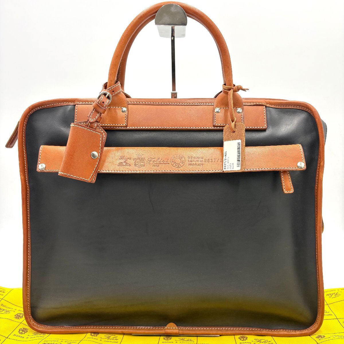 新品同様◎Felisi フェリージ 8637/2 パケッタレザー メンズ ビジネスバッグ ブリーフケース A4 フルレザー ネイビー×ブラウン