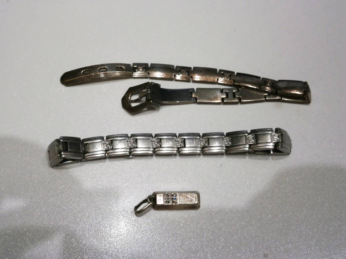 C976【Leda SILMA SPORTS】■レダシルマ スポーツ ダイヤモンド付き　 ゲルマニウム シルバー SILVER　ブレスレット　ペンダントトップ