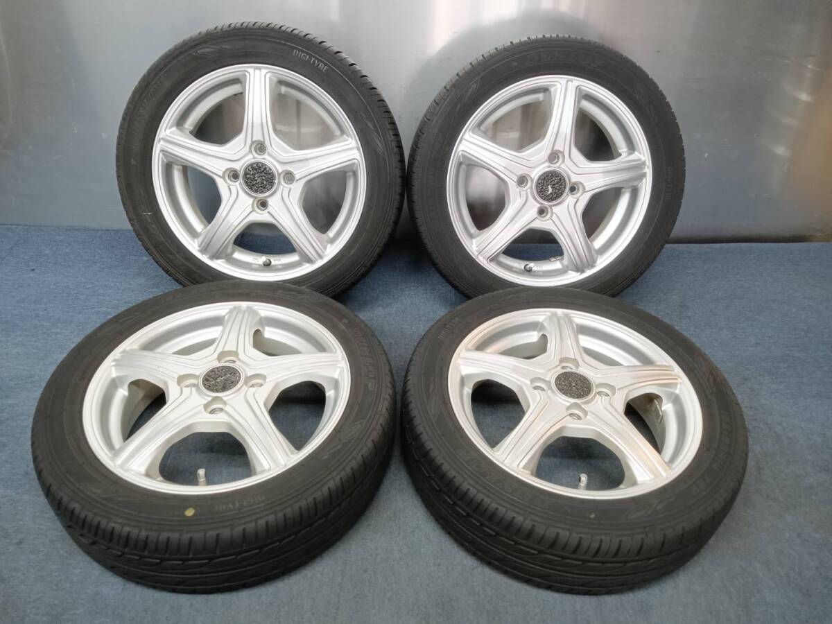★8-8.5分山★22年製★ ダンロップDIGI-TYRE EC202 165/55R14　社外ホイール 14×4.5J +45 4H-100 4本セット　K692