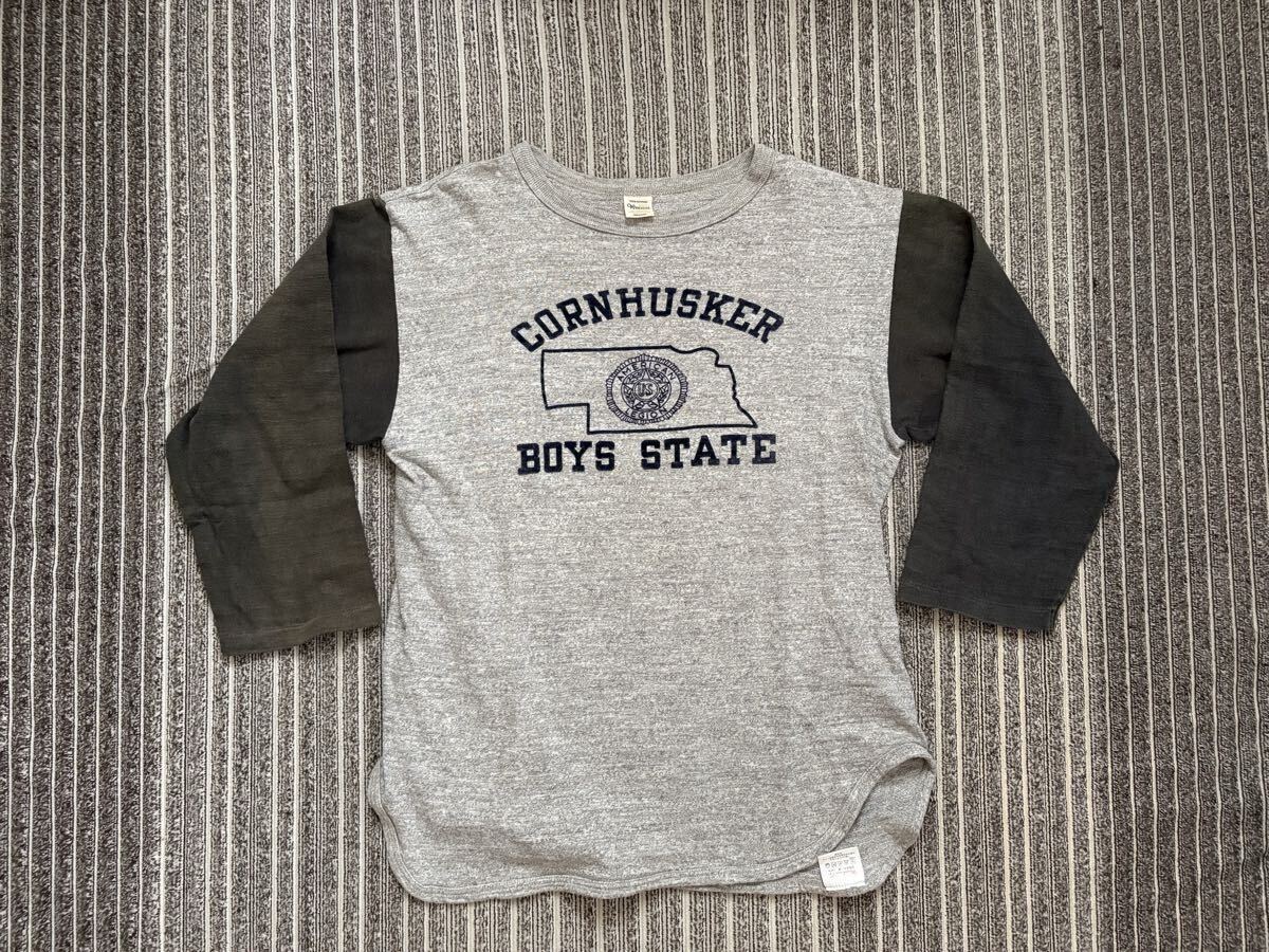 日本製 ウエアハウス Lot 4800 ベースボール Tシャツ 7分袖 フロッキー プリント シャツ M 杢グレー US アメリカ ビンテージ スタイル 