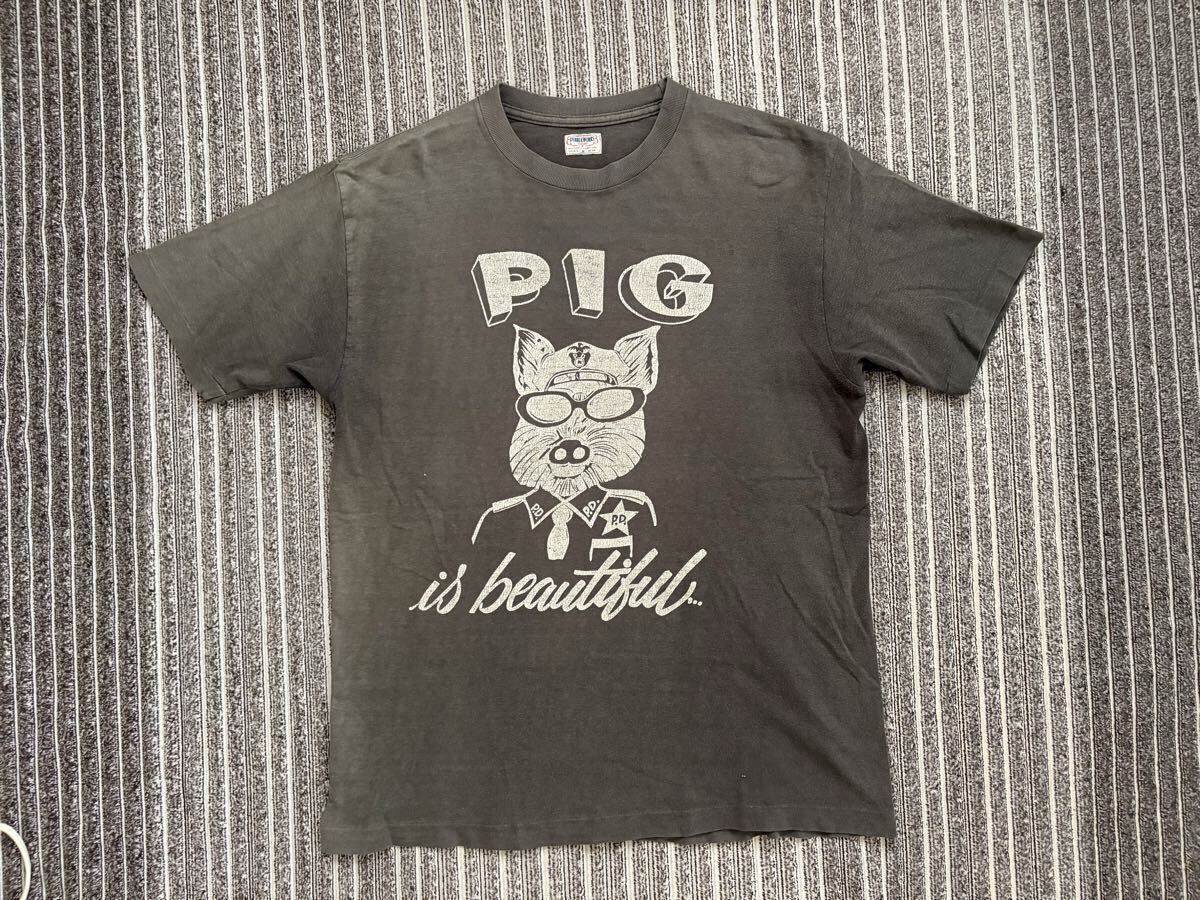 日本製 ダブルワークス 半袖 Tシャツ ひび割れラバープリント フェード PIG is Beautiful M 38 40 アメリカ ビンテージ スタイル 