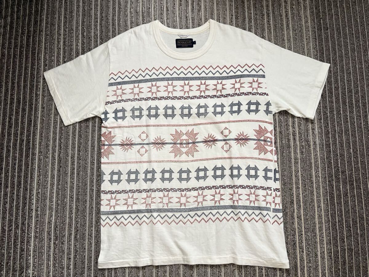 日本製 ウエアハウス ペンドルトン 染み込み プリント Tシャツ 幾何学 雪柄 コットン 100% 丸胴 アメリカ ビンテージ スタイル 