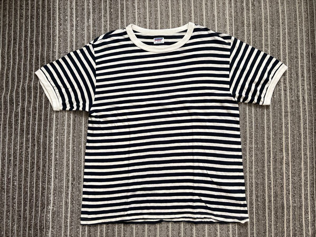 日本製 ウエアハウス ダブルワークス ボーダー リンガー 半袖 Tシャツ M ネイビー ホワイト アメリカ ビンテージ スタイル コットン 100%