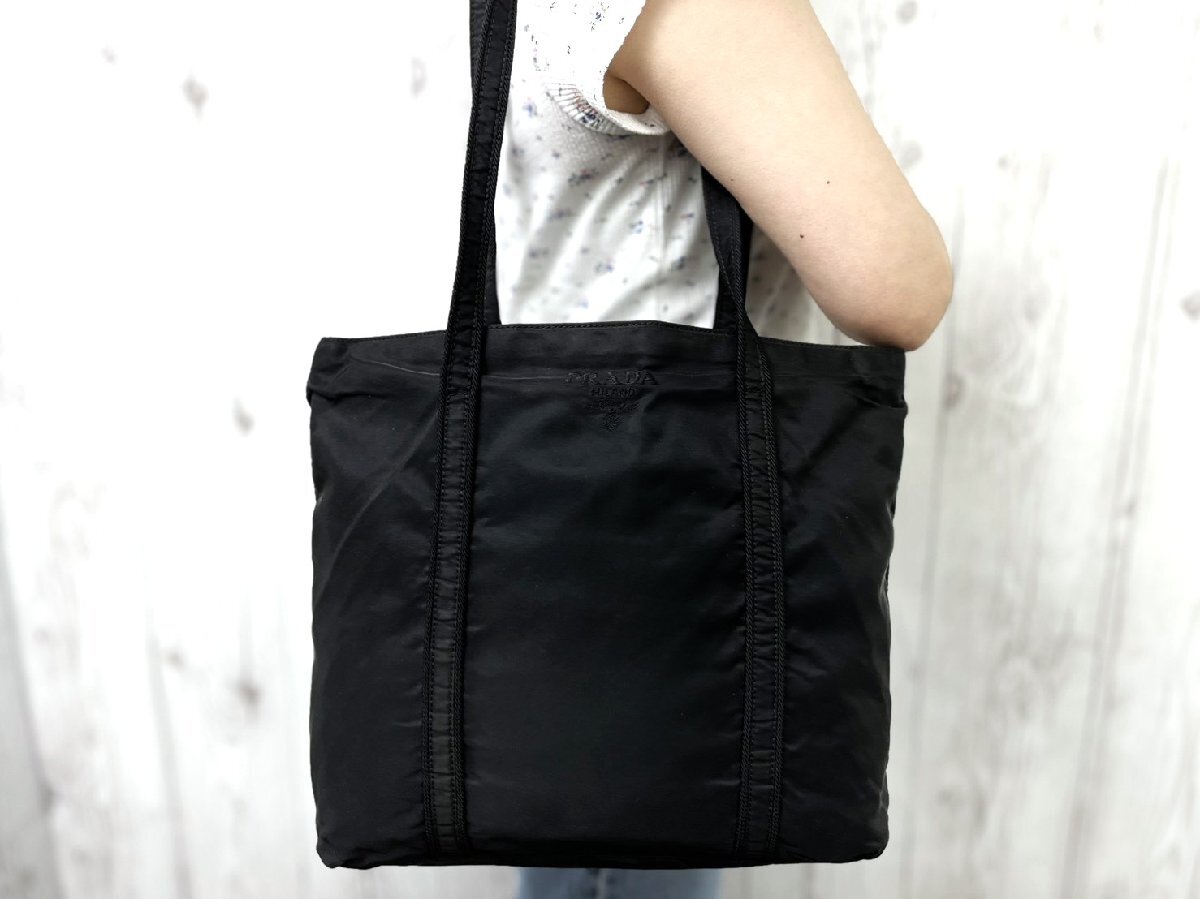 極美品 PRADA プラダ テスート ショルダーバッグ トートバッグ バッグ ナイロン 黒 A4収納可 100176Y