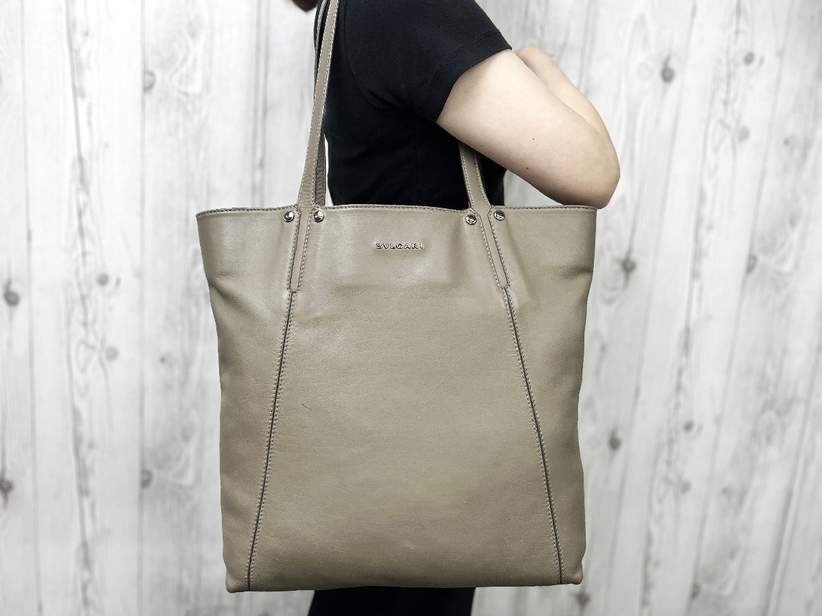 極美品 BVLGARI ブルガリ トートバッグ ショルダーバッグ バッグ レザー ベージュ系 A4可 メンズ 100409Y