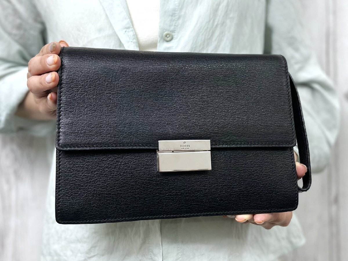 極美品 GUCCI グッチ セカンドバッグ クラッチバッグ バッグ レザー 黒 メンズ 100161Y