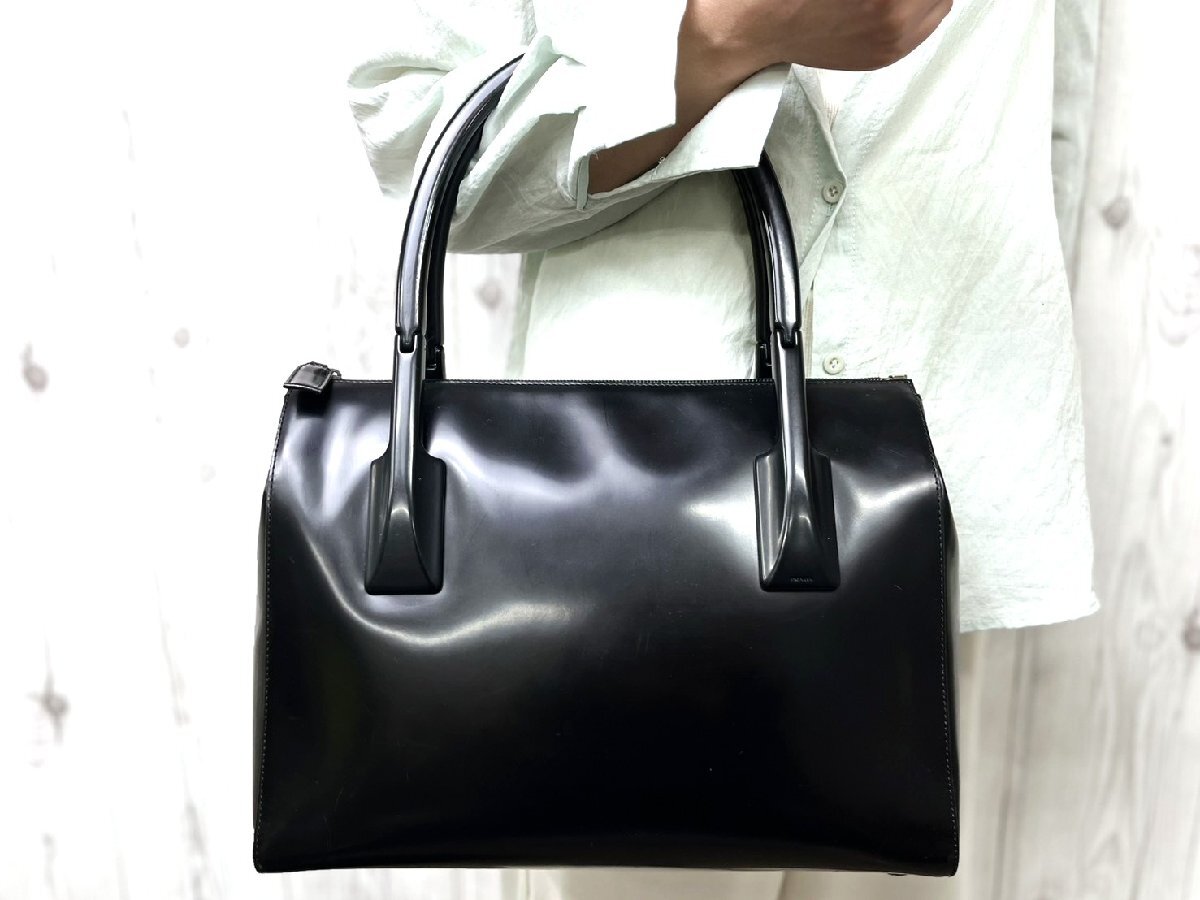 極美品 PRADA プラダ プラハンドル トートバッグ ハンドバッグ バッグ レザー 黒 100165Y