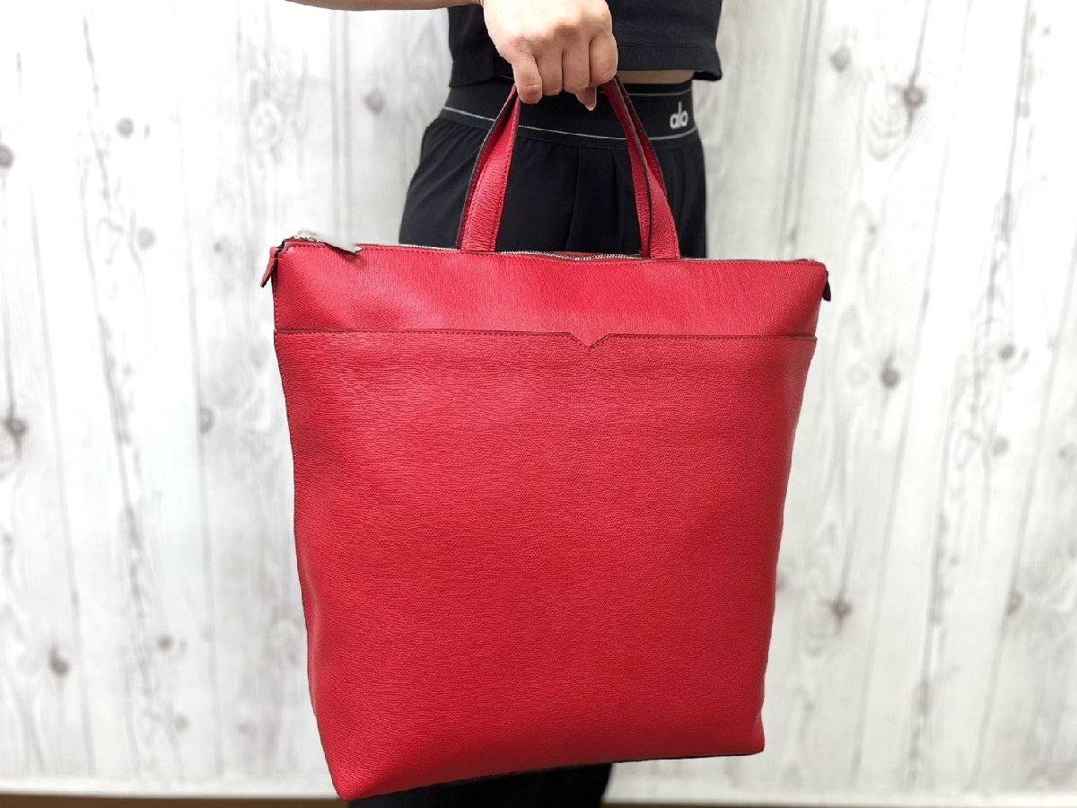 極美品 Valextra ヴァレクストラ トートバッグ リュックサック ハンドバッグ バッグ レザー 赤 A4収納可 2WAY 100462Y