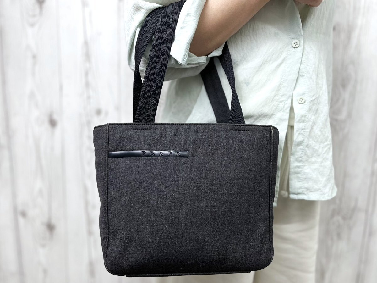 極美品 PRADA SPORT プラダスポーツ プラダ ハンドバッグ バッグ ナイロンキャンバス グレー×黒 100145Y