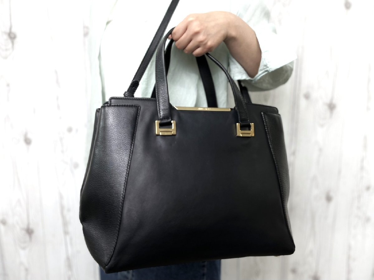 美品 JIMMY CHOO ジミーチュウ シール有 トートバッグ ハンドバッグ ショルダーバッグ バッグ レザー 黒 A4収納可 2WAY 100291