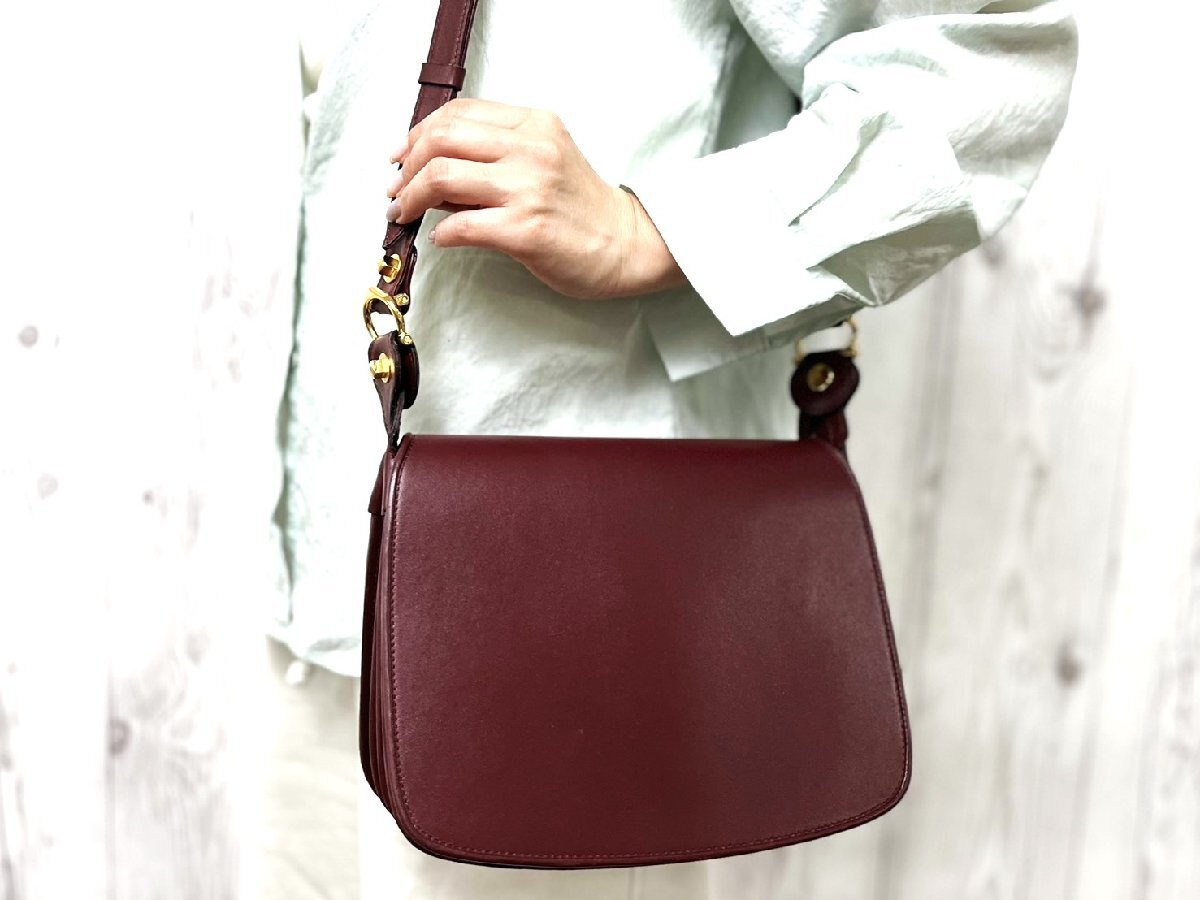 極美品 Cartier カルティエ マストライン ヴィンテージ ショルダーバッグ バッグ レザー ボルドー 100217