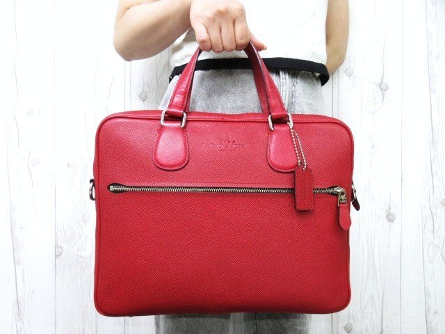 極美品 COACH コーチ ビジネスバッグ ハンドバッグ バッグ レザー 赤 A4収納可 メンズ 100448Y