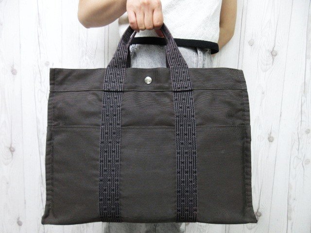 極美品 HERMES エルメス エールラインMM トートバッグ ハンドバッグ バッグ キャンバス グレー A4収納可 メンズ 100548