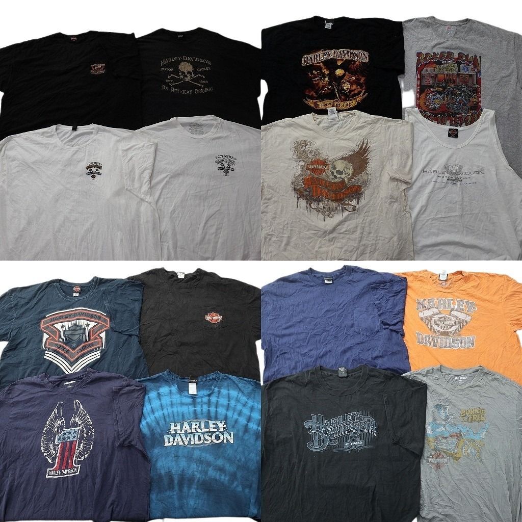 古着卸 まとめ売り ハーレーダビッドソン Tシャツ 16枚セット ( メンズ 2XL/3XL/4XL/5XL ) スカル バイク ブラック ポケT 中古 古着 NE9022