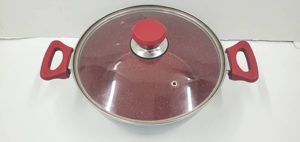 IY97698E FlavorStone フレーバーストーン キャセロール 内径約24cm 深さ約9.5cm 両手鍋 ガラス蓋付き レッド IH ガス火対応 現状品