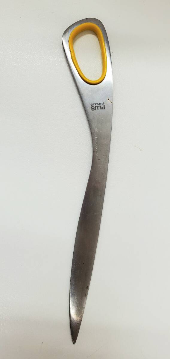 IY98110E PLUS プラス ペーパーナイフ ステンレス レターオープナー 事務用品 文房具 カッター 黄 イエロー 現状品
