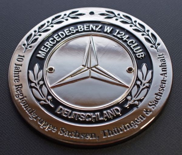 〇 Mercedes benz W124クラブ エンブレム 銀 グリルバッジ W:80㎜ /メルセデスベンツ Eクラス 230e260e300e400e500e320e230te300te ocitys