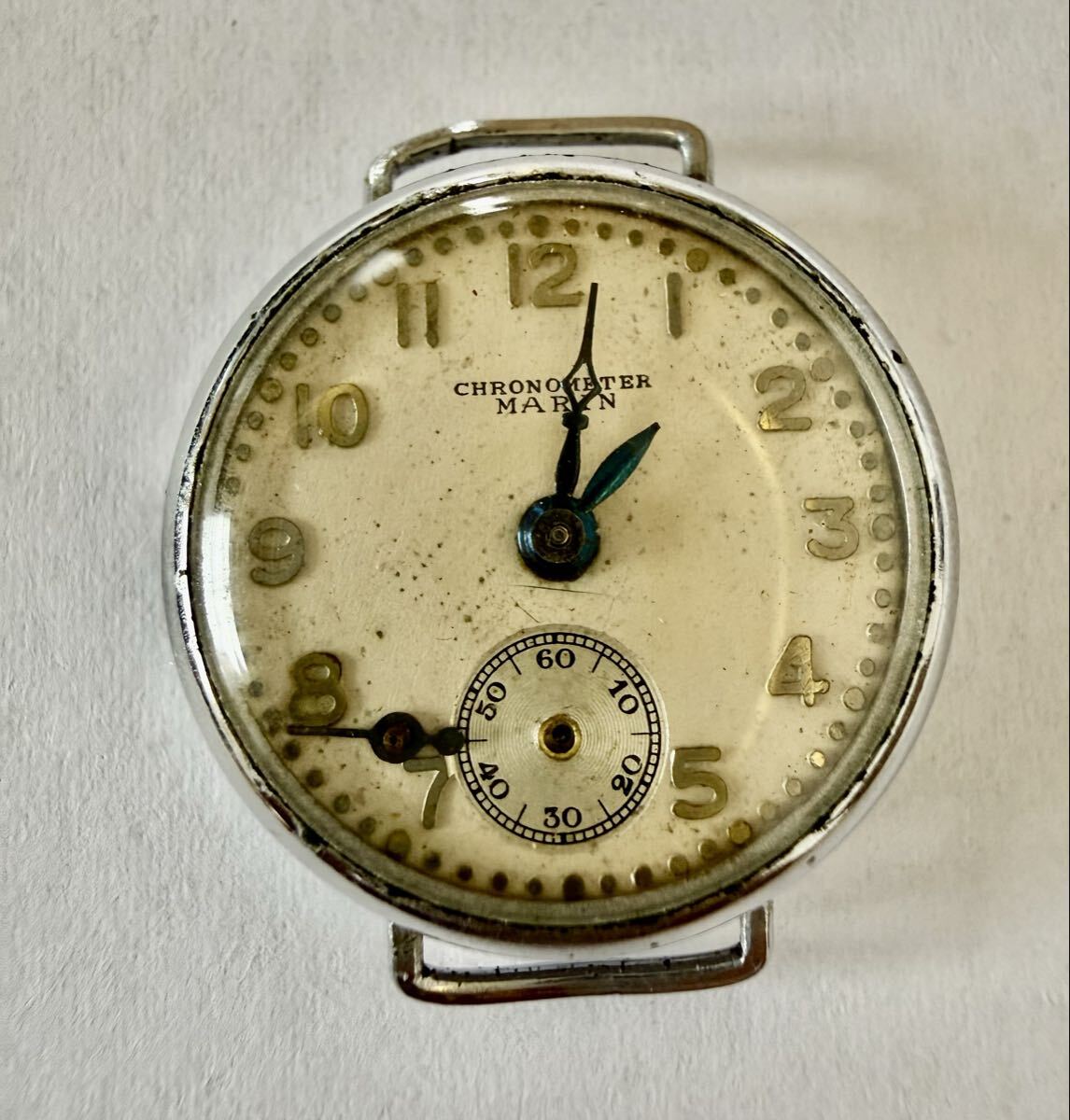  【不動ジャンク】CHRONOMETER MARIN スモセコ 手巻き 腕時計 精工舎 セイコー系 部品取り アンティーク レトロ ★0000