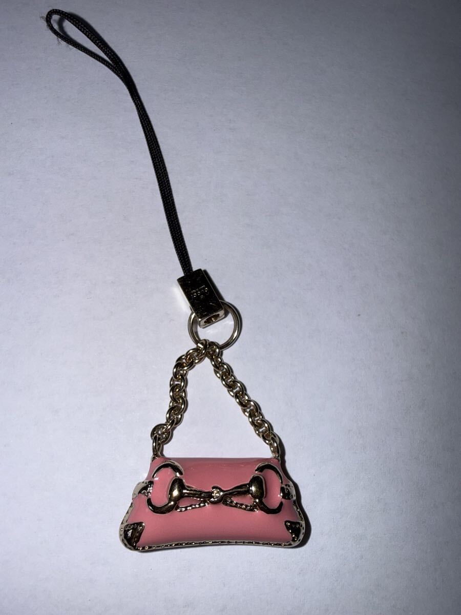 GUCCI グッチ ホースビット バッグモチーフ 携帯ストラップ キーホルダー バッグチャーム ピンク×ゴールド金具 ★0000