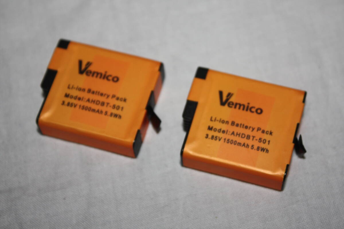 送料無料！　Vemico　GoPro ゴープロ　AHDBT-501 互換バッテリー（2本） HERO8 Black、AADBD-001等 対応