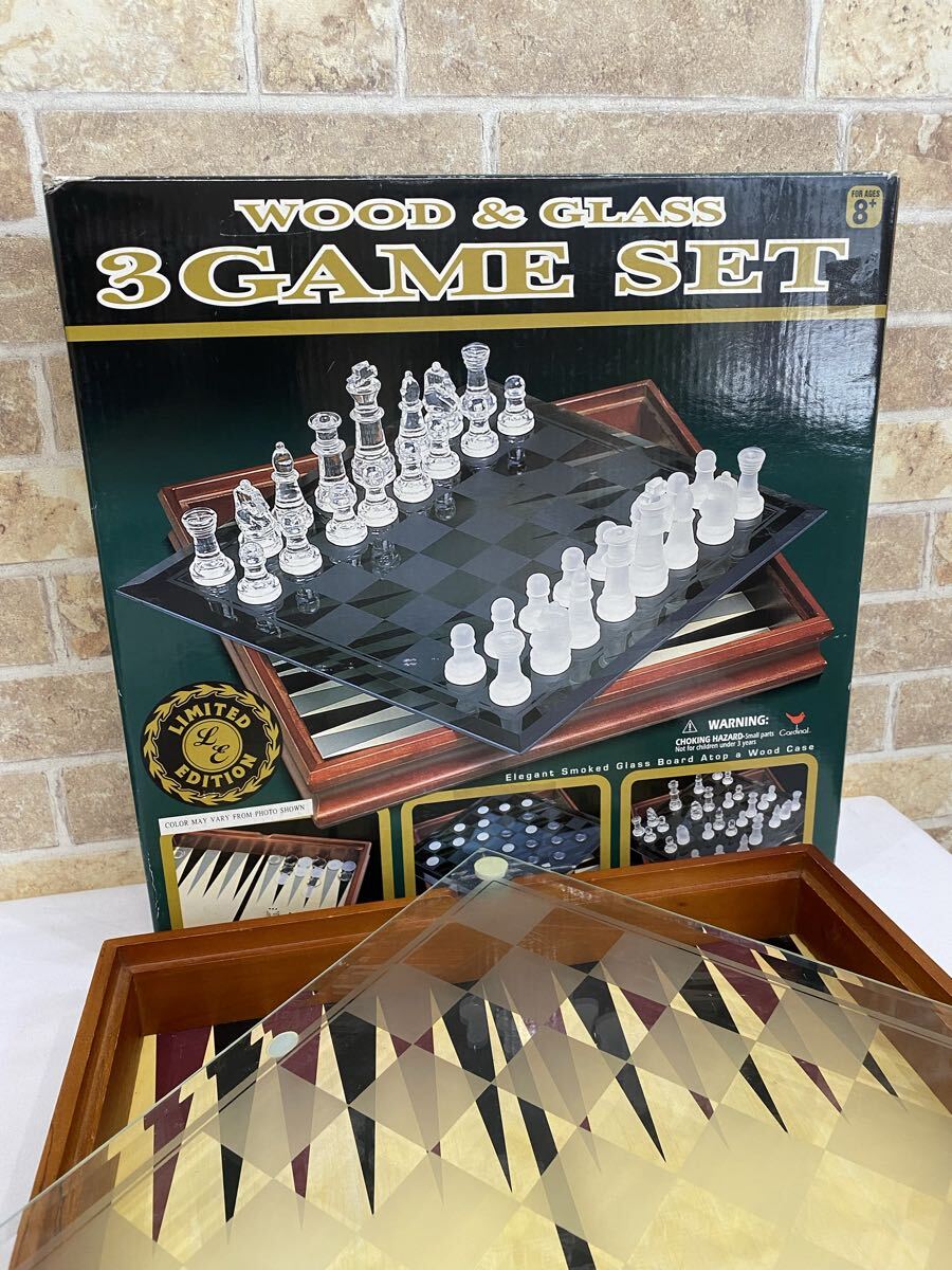 ◆ カーディナル　WOOD&GLASS ウッド&ガラス 3 GAME SET ３ゲームセット　限定版　 当時物 ボードゲーム チェス レトロ