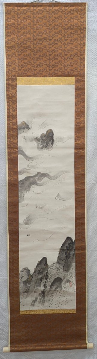★ 柳城 日本画 金彩　掛軸　掛け軸　紙に墨彩　 Japanese hanging scroll　中古