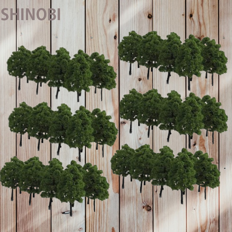Nゲージ対応 樹木30本セット - 3.5cm高 濃緑色 材質(プラスチック+樹脂) 模型用 風景 箱庭 装飾 鉄道模型 ジオラマ制作