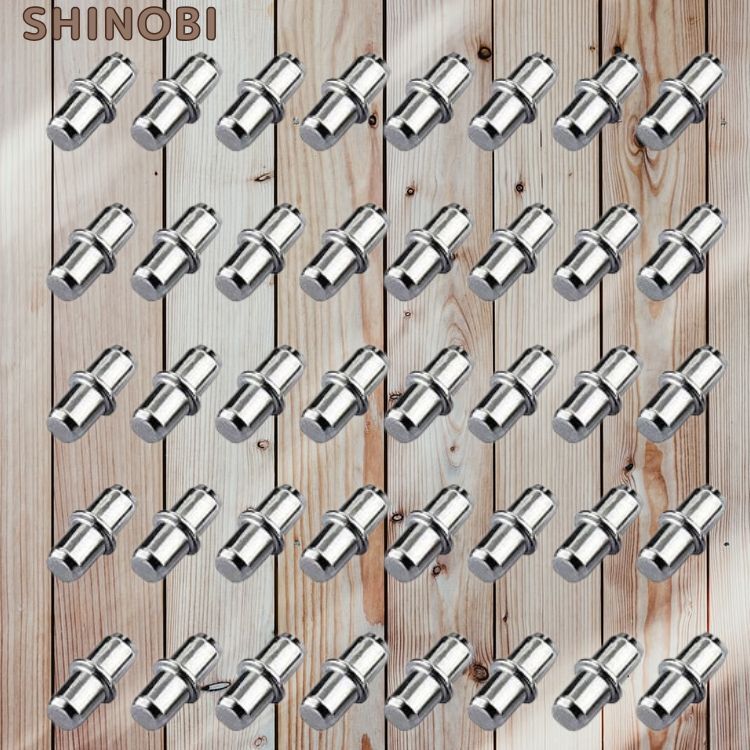 棚受け用ダボ 40個セット 棚サポートピン シェルフサポートピンセット約5mm×16mm シェルフサポートピン 差し込みタイプ金属製 (銀色)
