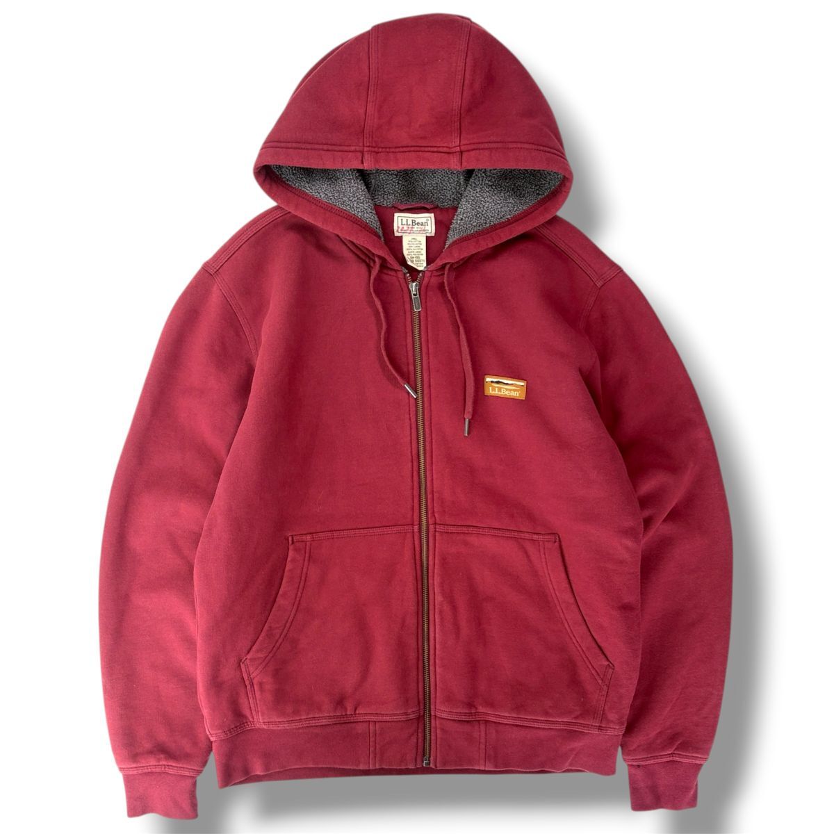 国内正規品★ L.L.Bean エルエルビーン 裏ボア フリース ジップアップ フーディー ジップパーカー バーガンディ Sサイズ ロゴ刺繍 古着