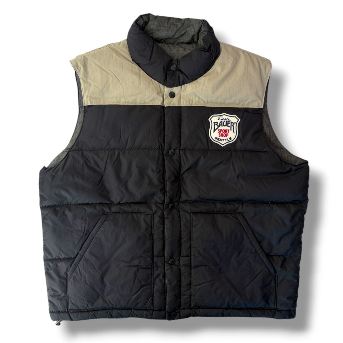国内正規品★ Eddie Bauer エディーバウアー リバーシブル グース ダウンベスト 肉厚 XL 大きめ アウター ドローコード ジャケット
