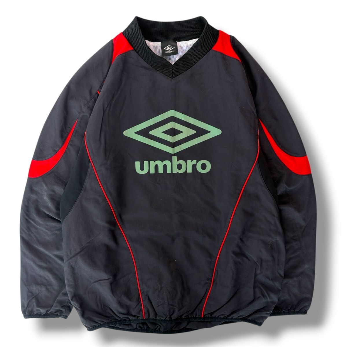 国内正規品★ UMBRO アンブロ メンズ プルオーバー ピステ ウィンドブレーカー 黒/緑/赤 ナイロンジャケット スポーツウェア サッカー 古着