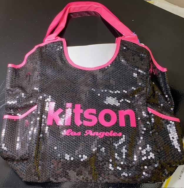 【ジャンク品】kitson キットソン スパンコール トートバッグ ピンク ブラック 訳あり 剥がれあり A4 大容量 リペア用