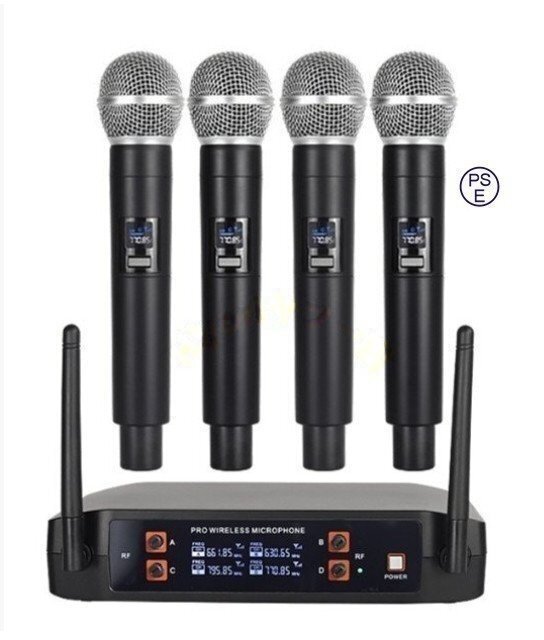 ワイヤレスマイクシステム プロフェッショナル UHF 4CH カラオケ 会議室 パーティー マイクスタジオ 4本のマイクロフォン付きです