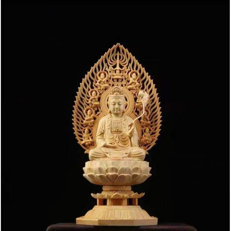 総檜材 仏教工芸品 木彫仏教 檜木 精密彫刻 仏師で仕上げ品 大勢至菩薩像 高約28cm