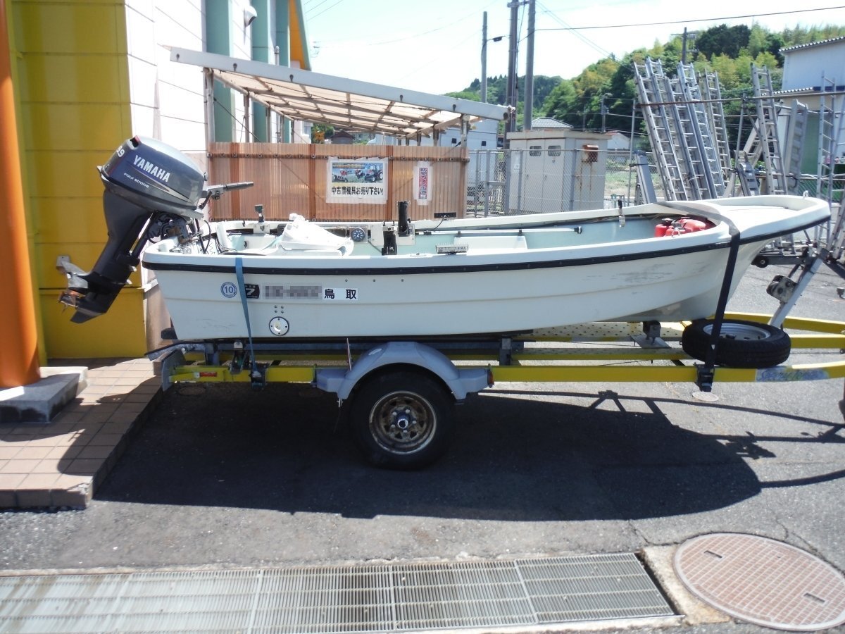 ○BFe　アカシヨット　ダブルデッキ　ボートED380　YAMAHA　66N　9.9馬力船外機　ボートトレーラー　セット　中古　地域限定配送可