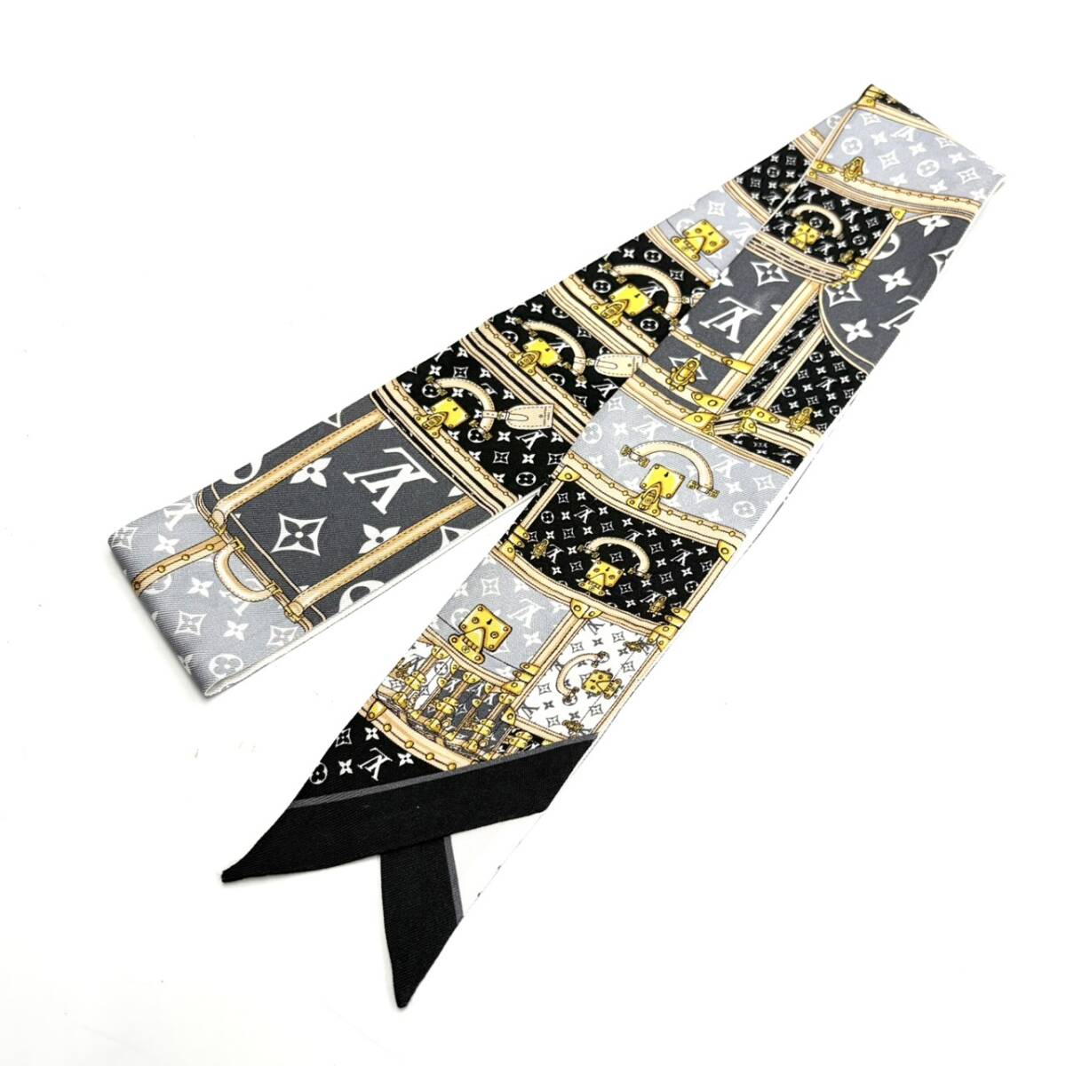 LOUIS VUITTON ルイ ヴィトン シルクスカーフ バンドー BB・レッツ ゴー M76442 モノグラム トランク ホワイト
